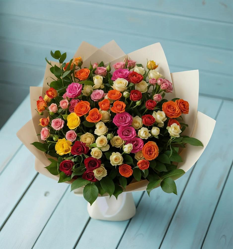 Букет Микс из разноцветных кустовых роз в Ессентуки
