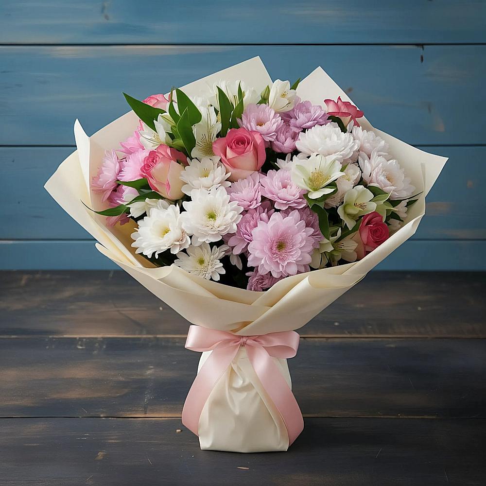 Букет цветов из: Хризантемы, Альстромерии и Розы в Ессентуки